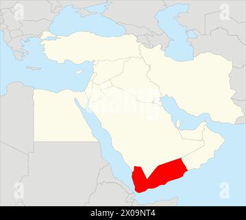 Rote Karte des JEMEN im Inneren hervorgehobene beige Karte des Nahen Ostens Stock Vektor