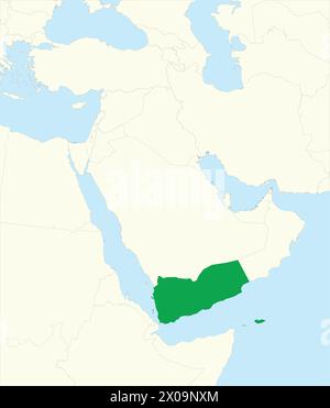 Grüne Karte des JEMEN in beigefarbener Karte des Nahen Ostens Stock Vektor