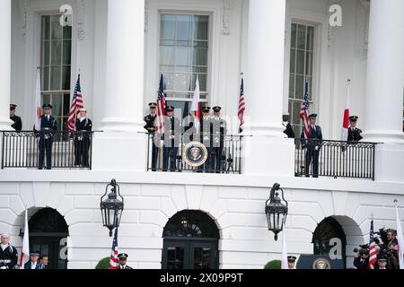 Am 10. April begrüßen Präsident Joe Biden und First Lady Jill Biden Premierminister Kishida Fumio und Frau Kishida Yuko aus Japan zu einem Beamten Stockfoto