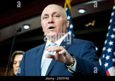 Washington, District of Columbia, USA. April 2024. US-Repräsentant STEVE SCALISE (R-LA), der auf einer Pressekonferenz im Kapitol der USA sprach. (Kreditbild: © Michael Brochstein/ZUMA Press Wire) NUR REDAKTIONELLE VERWENDUNG! Nicht für kommerzielle ZWECKE! Stockfoto
