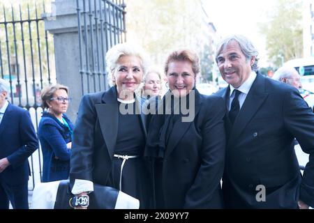 Madrid. Spanien. 20240410, Hubertus von Hohenlohe, Simona Gandolfi, Francesca Thyssen-Bornemisza nimmt am 10. April 2024 in Madrid an der Messe Ira von Furstenberg in der Kirche San Francisco el Grande Teil Stockfoto