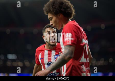 Madrid, Spanien. April 2024. MADRID, SPANIEN - 10. APRIL: Koke von Atletico Madrid und Axel Witsel von Atletico Madrid während des Viertelfinalspiels der UEFA Champions League 2023/24 zwischen Atletico Madrid und Borussia Dortmund im Civitas Metropolitano Stadium am 10. April 2024 in Madrid. (Foto: Pablo Morano/BSR Agency) Credit: BSR Agency/Alamy Live News Stockfoto