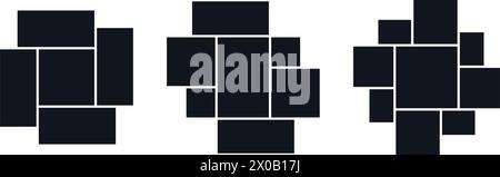 Moodboard- oder Fotocollage-Vorlagenset. Gitteranordnung mit schwarzem Mosaik. Portfolio-Kollektion zur Bildkomposition. Layout der Wandgalerie für Präsentation, Poster, Modell, Banner. Vektor Stock Vektor