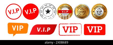 vip-Stempel mit Sprechblase und Siegelabzeichen für exklusive Premium-Mitgliedschaft Stock Vektor