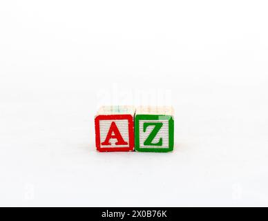 Buchstaben A und Z isoliert auf weißem Hintergrund Stockfoto