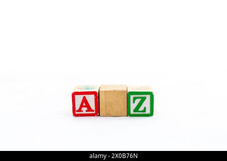 Blockbuchstaben A bis Z isoliert auf weißem Hintergrund Stockfoto