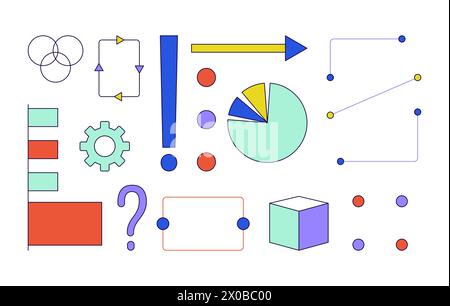 Analyse geometrischer abstrakter 2D-Zeichentrickobjektsatz Stock Vektor
