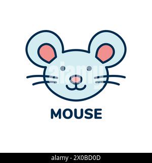 Schriftzug der Maus. Mündung mit Maus-Logo. Doodle-STYLE. Handgezeichnetes Zeichen. Illustration des Tierkopfes. Handgezeichnete Vektorgrafik. Stock Vektor