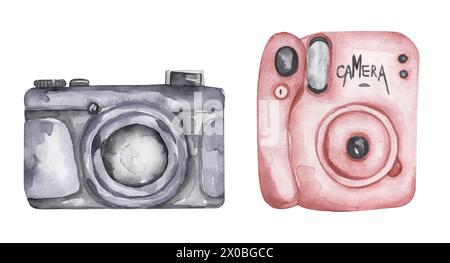 Aquarell handgezeichnete Kamera Illustrationsset Stockfoto