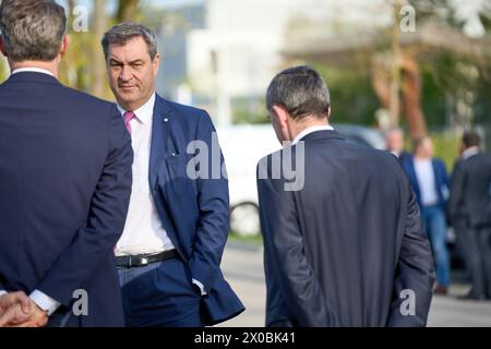 Garching, Bayern, Deutschland - 11. April 2024: Ministerpräsident vom Freistaat Bayern Dr. Markus Söder zu Besuch beim Max-Planck-Institut für Plasmaphysik IPP in Garching *** Ministerpräsident vom Freistaat Bayern Dr. Markus Söder zu Besuch beim Max-Planck-Institut für Plasmaphysik IPP in Garching Stockfoto