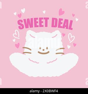 Illustration von Katze, Herzen, SWEET DEAL Briefe für Online-Shopping, Valentinstag Deal, süßes Dessert, Rabatt, Kampagne Logo, Verkaufshintergrund, Anzeigen Stock Vektor