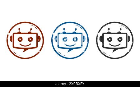 Chatbot Ai Bot stempelt Symbole in wenigen Farbversionen. Künstliche Intelligenz unterstützt Robotersymbolkonzept 3D-Rendering-Illustration. Stockfoto