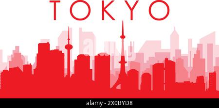 Rotes Poster mit Panoramablick über die Skyline von TOKIO, JAPAN Stock Vektor