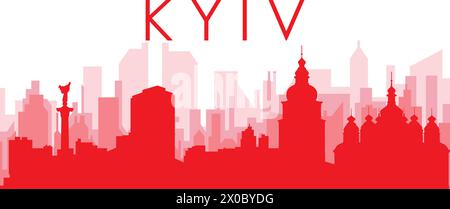 Rotes Poster mit Panoramablick über die Skyline der Stadt KIEW, UKRAINE Stock Vektor