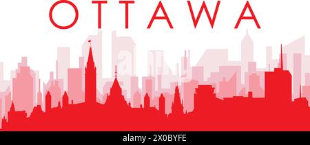 Rotes Poster mit Panoramablick auf die Skyline der Stadt von OTTAWA, KANADA Stock Vektor