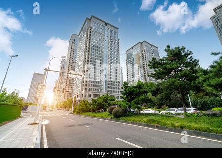 Die Wolkenkratzer im Finanzviertel, Wuhan, Hubei, China. Stockfoto