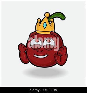 Fröhlicher Ausdruck mit dem Character Cartoon „Cherry Fruit Crown Mascot“. Vektorabbildungen Stock Vektor