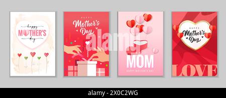 Kreatives Set mit Grußkarten zum „Happy Mothers Day“. Ich liebe dich MAMA, Banner oder Poster Vorlage Design. Vektorabbildung Stock Vektor