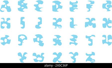 Buchstaben A bis Z in blauem Himmel und Wolkenmuster für Schriftart, Typografie, Initialen, Namen, Kalligrafie, drucken, Karte, Aufkleber, Bildung Stock Vektor