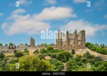 Die antike Stadt Aspendos in Antalya Serik an einem sonnigen Tag Stockfoto