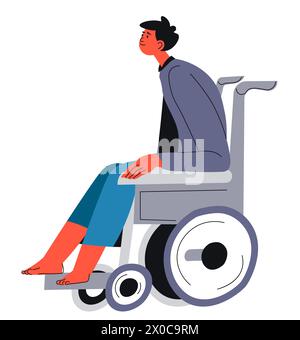 Mann, der im Rollstuhl sitzt und behindertengerecht ist Stock Vektor