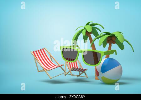 Sommerurlaub mit Liegestuhl und Palmen Stockfoto