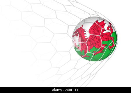 Fußball mit walisischer Flagge im Netz. Vektor-Sport-Illustration. Stock Vektor