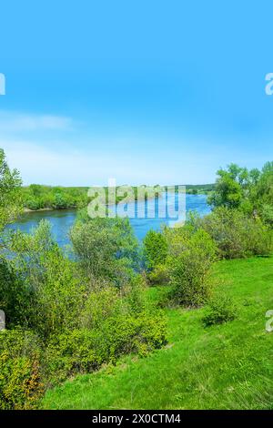 Die Potamologie. Der Fluss Don in der Mitte reicht. Starker Fluss und Auenwald, der hauptsächlich aus Weiden besteht, Mock Valley Stockfoto