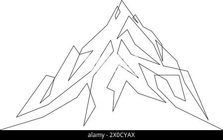 Eine durchgehende Linienzeichnung der Berglandschaft. Abenteuer Wintersport Konzept einzeiliges Design. Vektorabbildung Stock Vektor