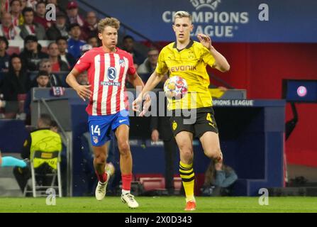 Madrid, Spanien. April 2024. Marcos Llorente von Atletico Madrid während der UEFA League, Viertelfinale, 1. Legs-Fußballspiel zwischen Atletico Madrid und Borussia Dortmund am 10. April 2024 im Metropolitano-Stadion in Madrid, Spanien. Foto: Laurent Lairys/ABACAPRESS.COM Credit: Abaca Press/Alamy Live News Stockfoto