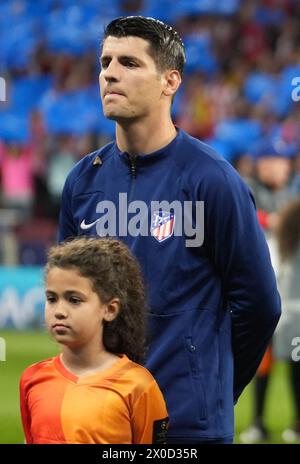 Madrid, Spanien. April 2024. Álvaro Morata von Atletico Madrid während der UEFA Champions League, Viertelfinale, 1. Leg-Fußballspiel zwischen Atletico Madrid und Borussia Dortmund am 10. April 2024 im Metropolitano-Stadion in Madrid, Spanien. Foto: Laurent Lairys/ABACAPRESS.COM Credit: Abaca Press/Alamy Live News Stockfoto