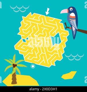 Labyrinth Spiel Labyrinth Pirate Vektor Illustration. Buntes Puzzle für Kinder Stock Vektor