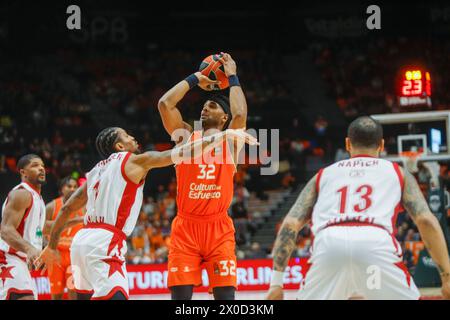 Brandon Davis von Valencia Basket bei einem Spiel der Euroliga gegen Olimpia Milano Stockfoto