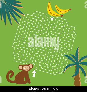 Labyrinth Spiel Labyrinth Dschungel Vektor Illustration. Buntes Puzzle für Kinder Stock Vektor