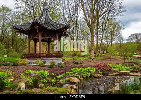 RHS Garden Bridgewater in Worsly bei Manchester. Der chinesische Musikpavillon. Stockfoto