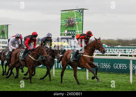 Diva Luna Reiten by Kielan Woods führt das Rennen in der ersten Runde während des Randox Grand National 2024 Opening Day auf der Aintree Racecourse, Liverpool, Vereinigtes Königreich, 11. April 2024 (Foto: Mark Cosgrove/News Images) Stockfoto