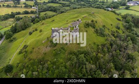 Luftaufnahme von Castell Dryslwyn, Dryslwyn Castle, Welsh Castle Castle, in der Nähe von Llandeilo, Carmarthenshire, Wales, Großbritannien Stockfoto