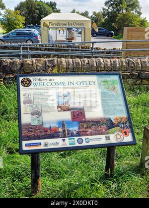 UK, West Yorkshire, Otley, Otley Chevin, Surprise View Interpretation Board. Stockfoto