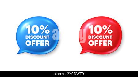 10 % Rabatt. Preisschild für Sonderangebot. Chat-Sprechblase 3D-Symbole. Vektor Stock Vektor