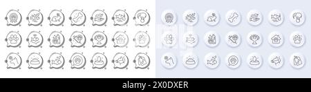 Hundeschutzimpfung, Tierpflege und Fischschullinie Symbole. Für Web-App drucken. Zeilensymbole. Vektor Stock Vektor