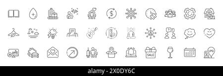 Symbole für Sprachwellen-, Buch- und Stromlampen. Für Web-App drucken. Zeilensymbole. Vektor Stock Vektor