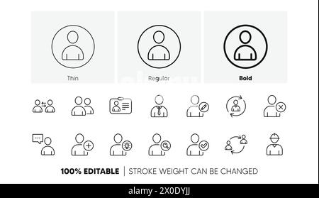 Zeilensymbole für Benutzerperson. Profil, Gruppe und Support. Lineare Symbolgruppe. Zeilensymbole. Vektor Stock Vektor