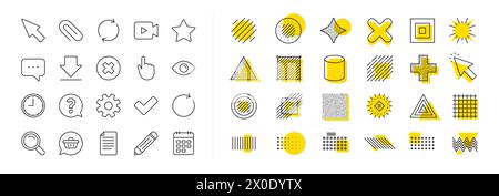 Zeilensymbole für Dokument, Zeit und Kalender. Frage. Designelemente. Vektor Stock Vektor