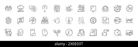 Symbole für Ideen, Puzzle und Zahnrad-Blueprint-Linien. Für Web-App drucken. Zeilensymbole. Vektor Stock Vektor