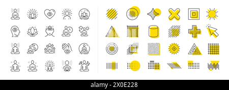 Yoga-Meditationslinien-Symbole. Körperausgleich, Entspannung und Energiemeditation. Designelemente. Vektor Stock Vektor