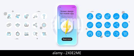 Symbole für Risikomanagement, Kreditkarte und Gesprächsleitung. Für Web-App drucken. Modell des Telefons mit 3D-Energiesymbol. Vektor Stock Vektor