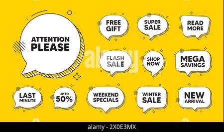 Achtung bitte Symbol. Sonderangebot. Bieten Sie Sprechblasen-Symbole an. Vektor Stock Vektor