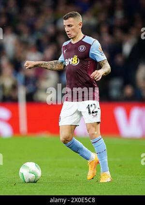 Lucas Digne von Aston Villa im Viertelfinale der UEFA Conference League, das erste Legspiel in Villa Park, Birmingham. Bilddatum: Donnerstag, 11. April 2024. Stockfoto