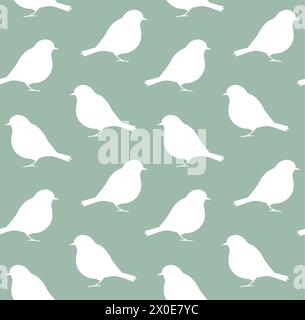 Nahtloses Vektor-Muster der robin-Vogel-Silhouette isoliert auf Mint-Hintergrund Stock Vektor