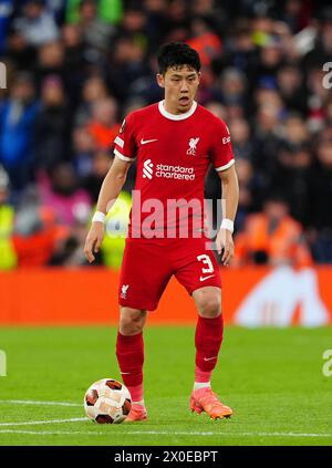 Liverpool's Wataru Endo im Viertelfinale der UEFA Europa League, das erste Legspiel in Anfield, Liverpool. Bilddatum: Donnerstag, 11. April 2024. Stockfoto